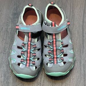 Merrell Big Kid's Hydro H2O Hiker Sandal in Grey/Turquoise Size 2M Little Kid